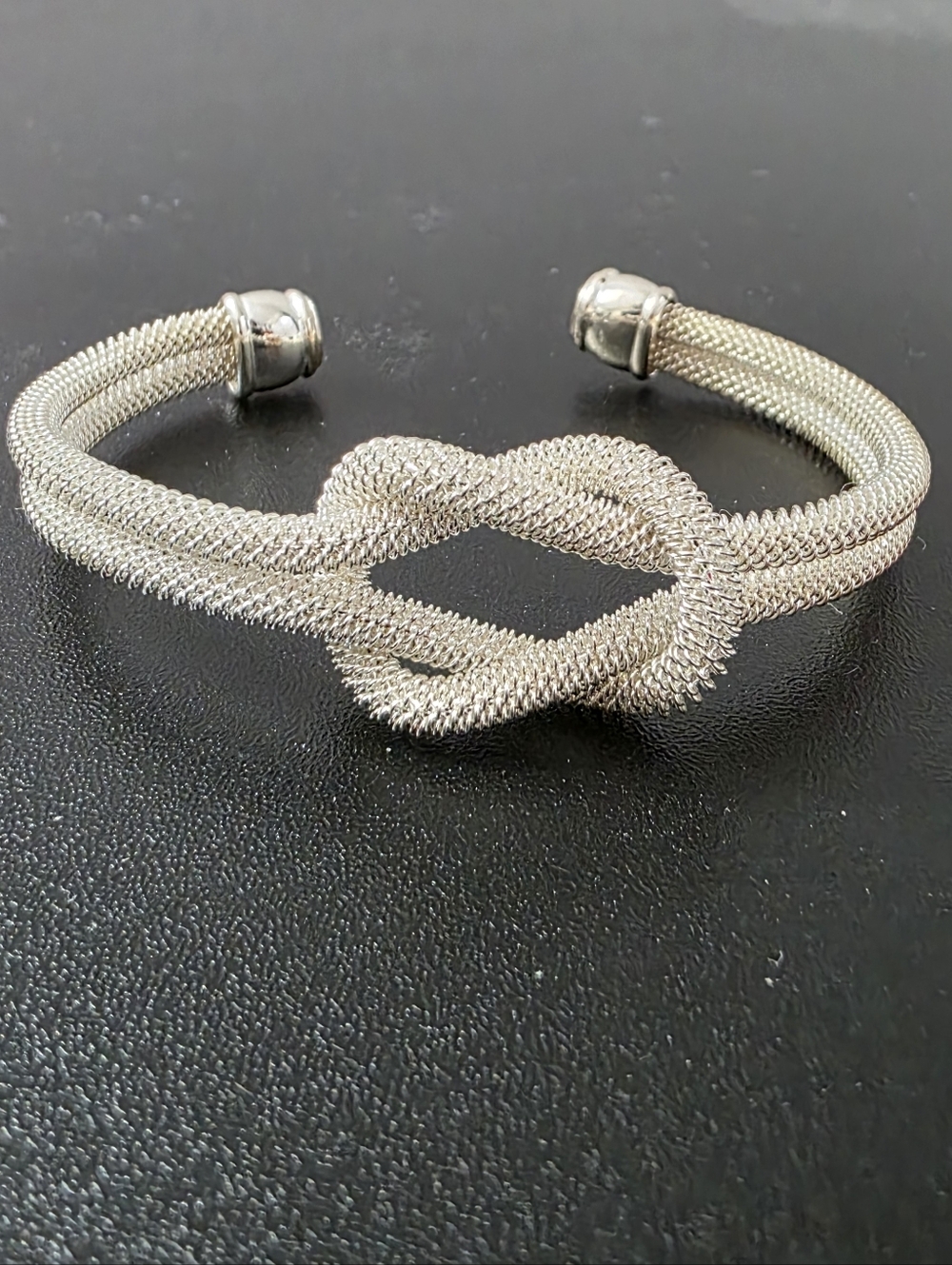 Sterling Silver 925 Knot Mesh Cuff Bracelet